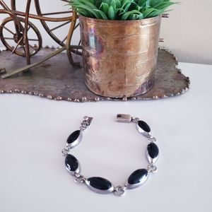 Vintage Mexico 925 Black Onyx & Sterling Silver Bracelet